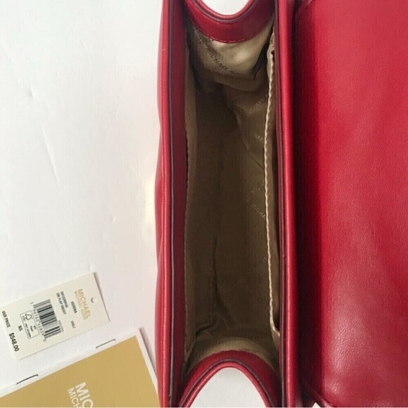 New! Michael Kors SM Flap XBody Serena Chili Quilted Stud Chain Mini Crossbody - Picture 12 of 16